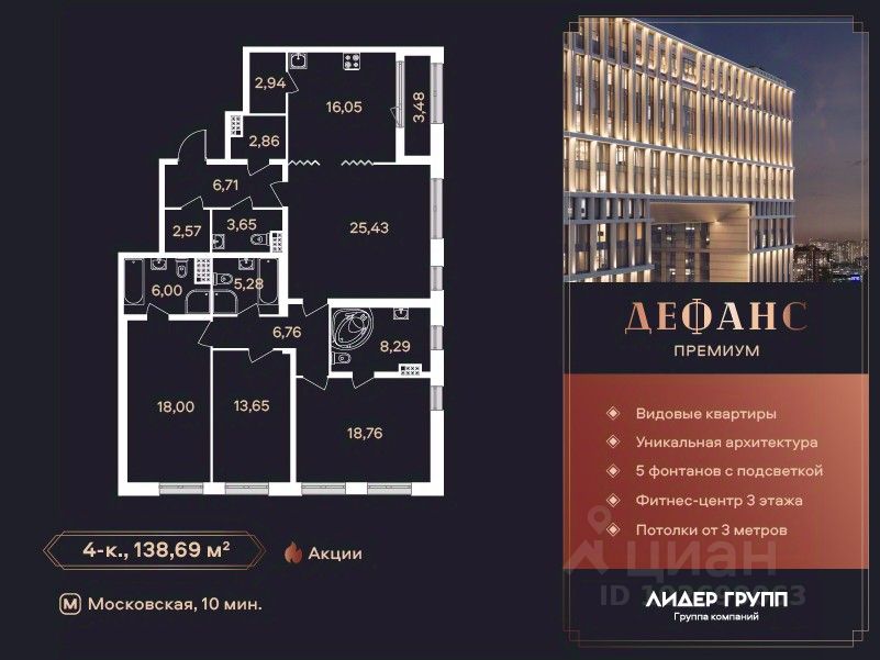 4-комн.кв., 138,7 м², 10/23 этаж