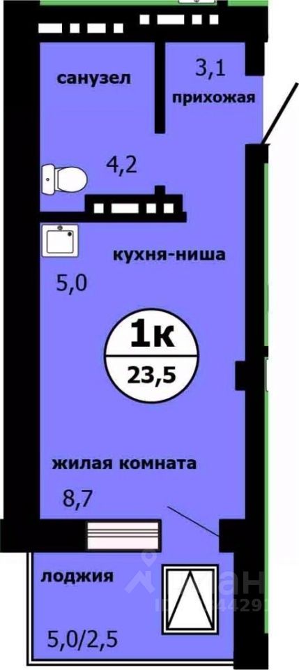Студия, 23 м², 4/19 этаж