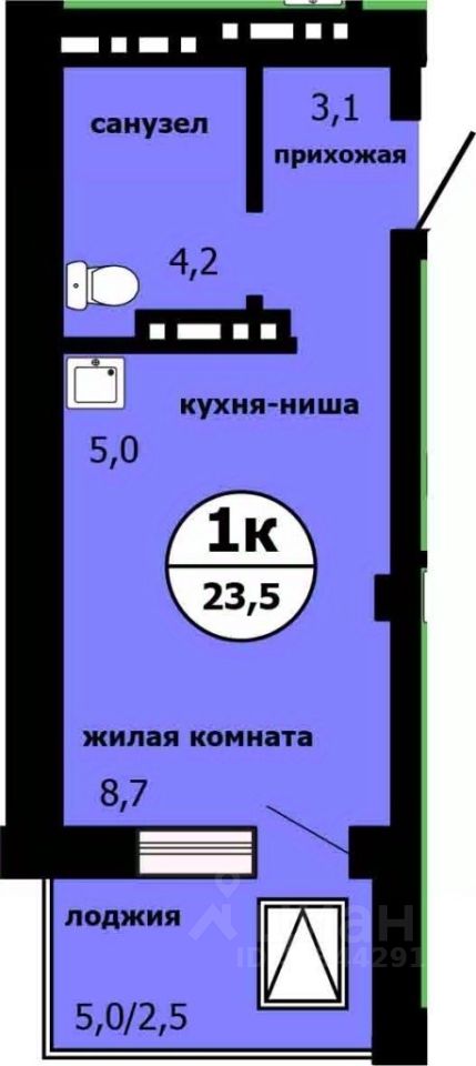 Студия, 22,9 м², 8/19 этаж