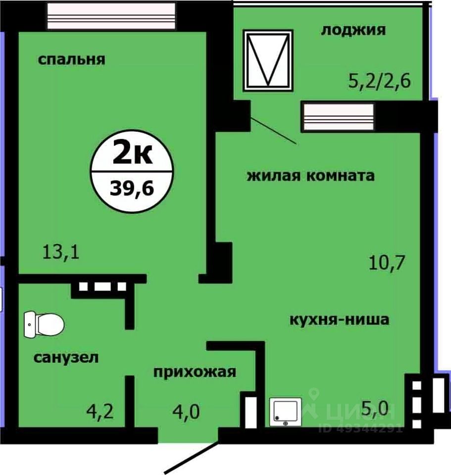 2-комн.кв., 39,3 м², 4/19 этаж