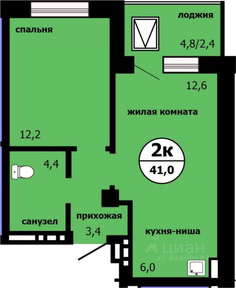 2-комн.кв., 40,4 м², 4/19 этаж