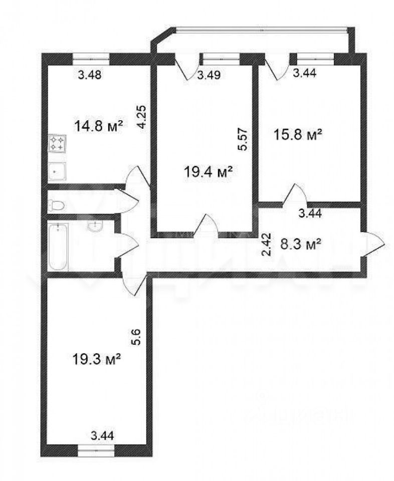 Планировка этой квартиры по данным Циан