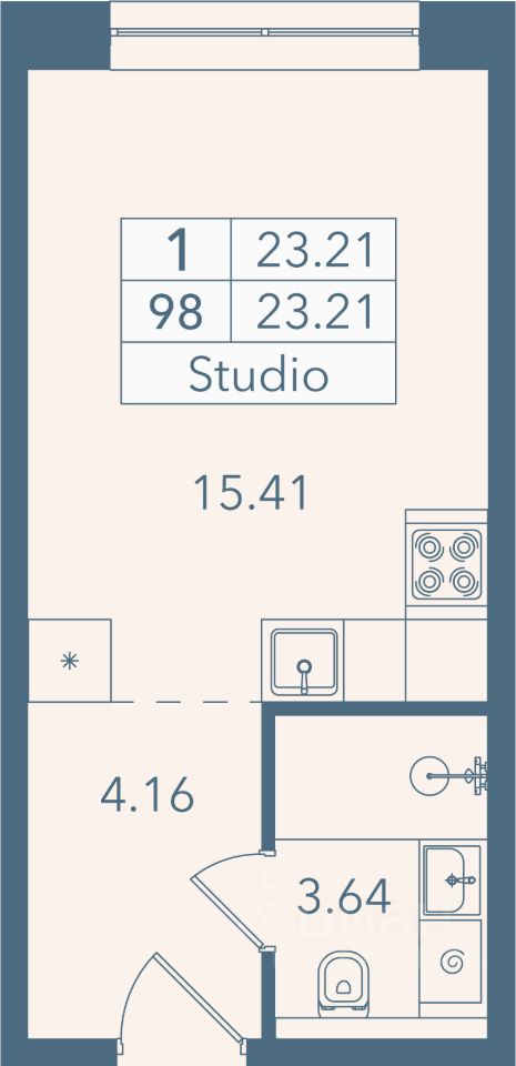 Апарт-студия, 23,2 м², 4/8 этаж