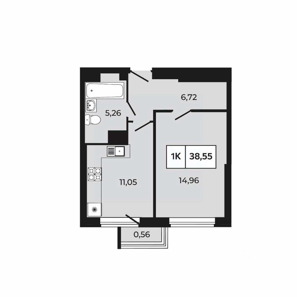 1-комн.кв., 38,5 м², 3/30 этаж