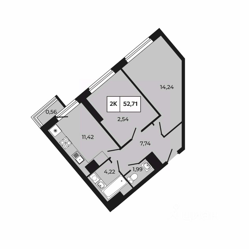2-комн.кв., 52,7 м², 3/30 этаж