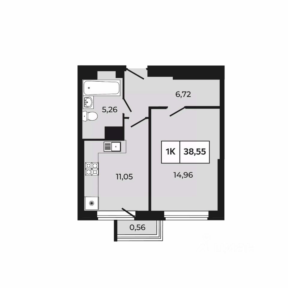 1-комн.кв., 38,5 м², 4/30 этаж