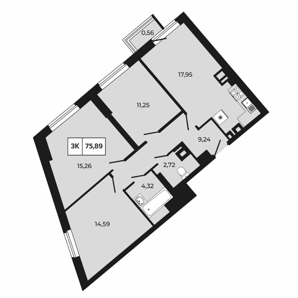 3-комн.кв., 75,9 м², 4/30 этаж