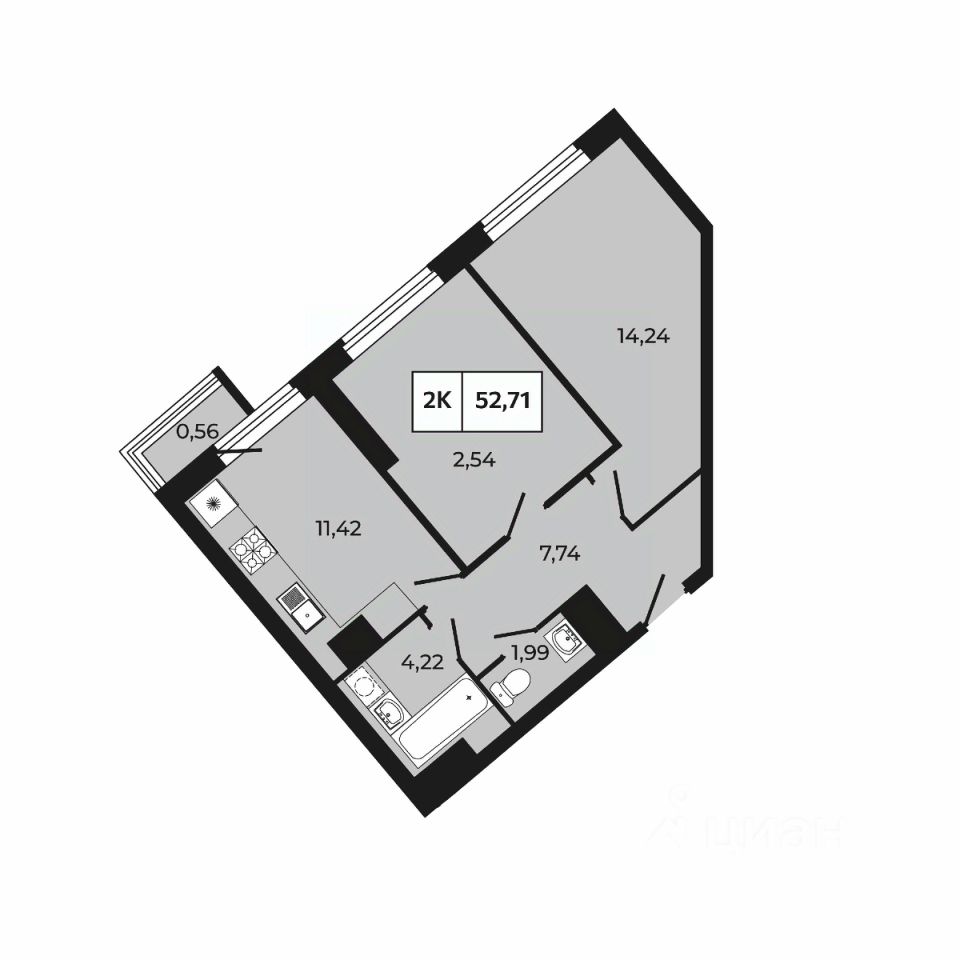 2-комн.кв., 52,7 м², 4/30 этаж