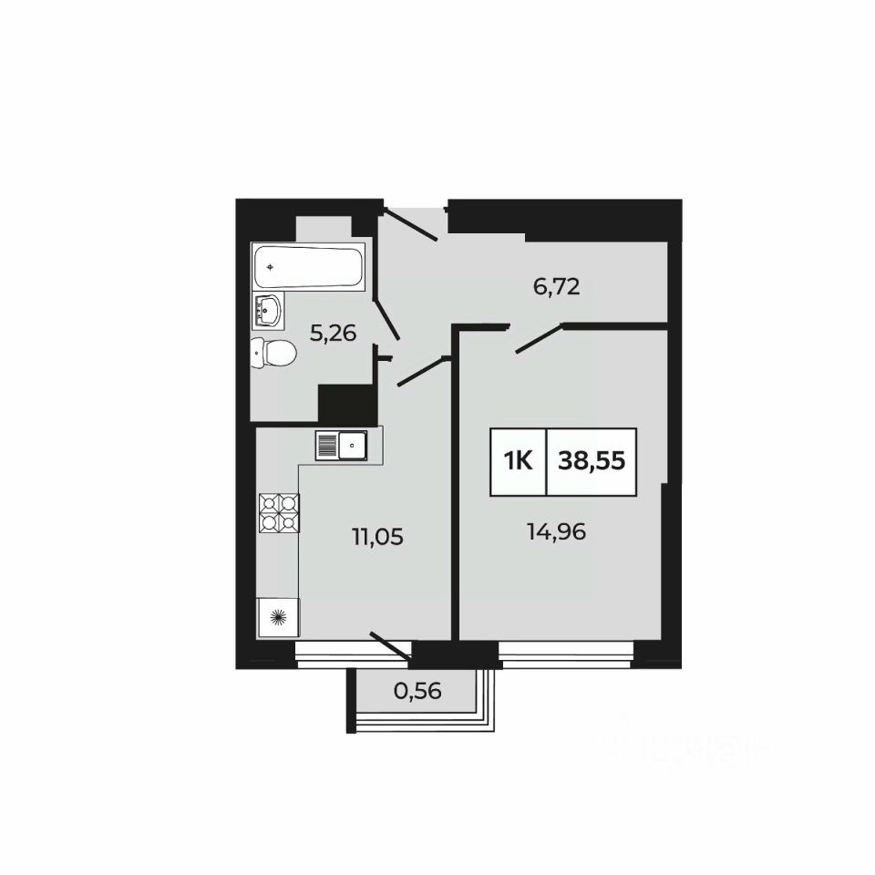 1-комн.кв., 38,5 м², 5/30 этаж