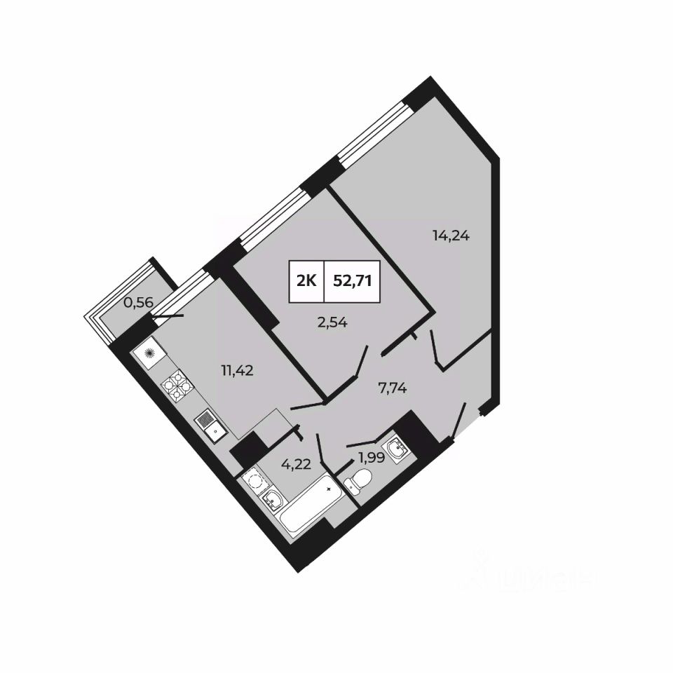 2-комн.кв., 52,7 м², 5/30 этаж