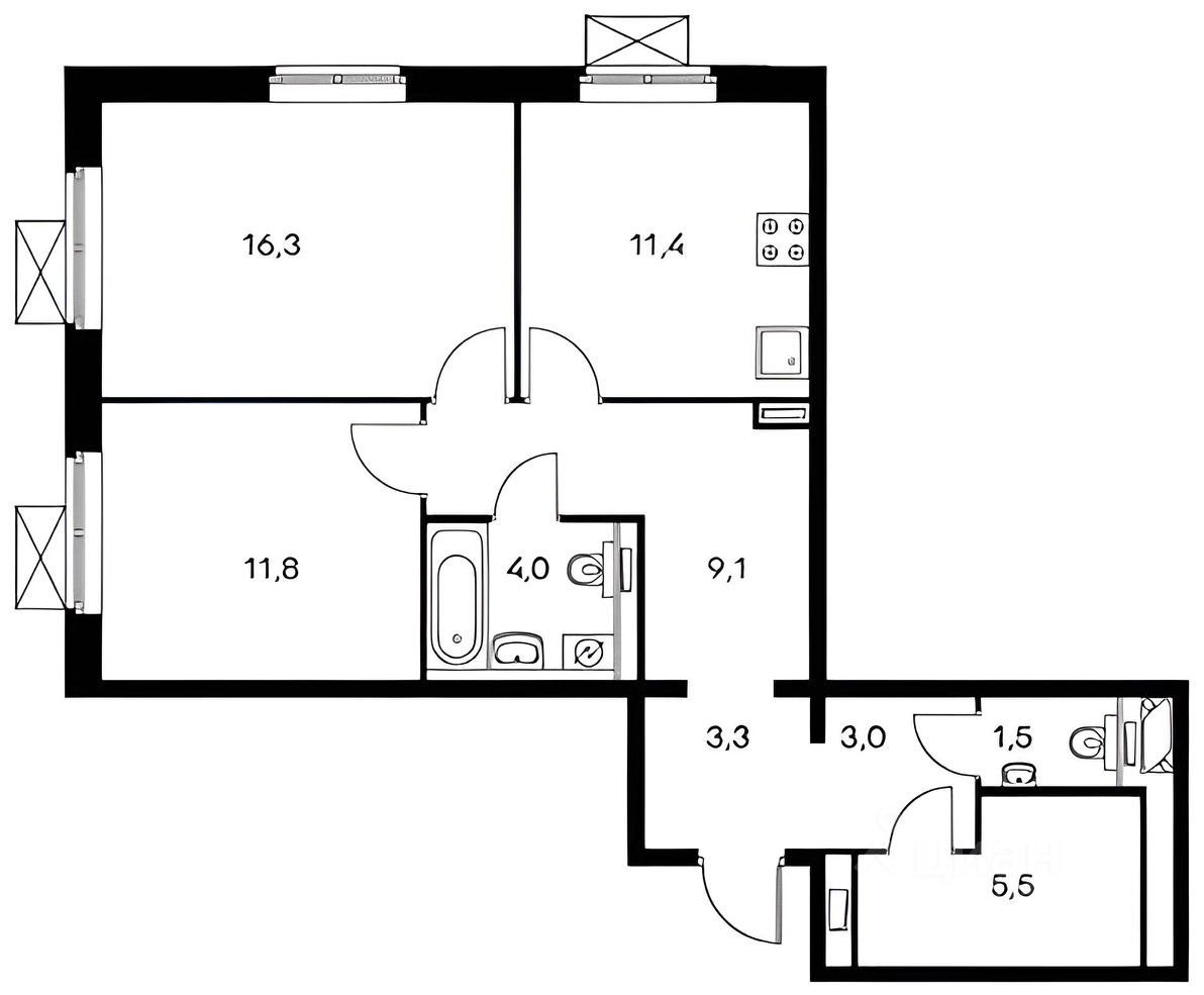 Планировка этой квартиры по данным Циан