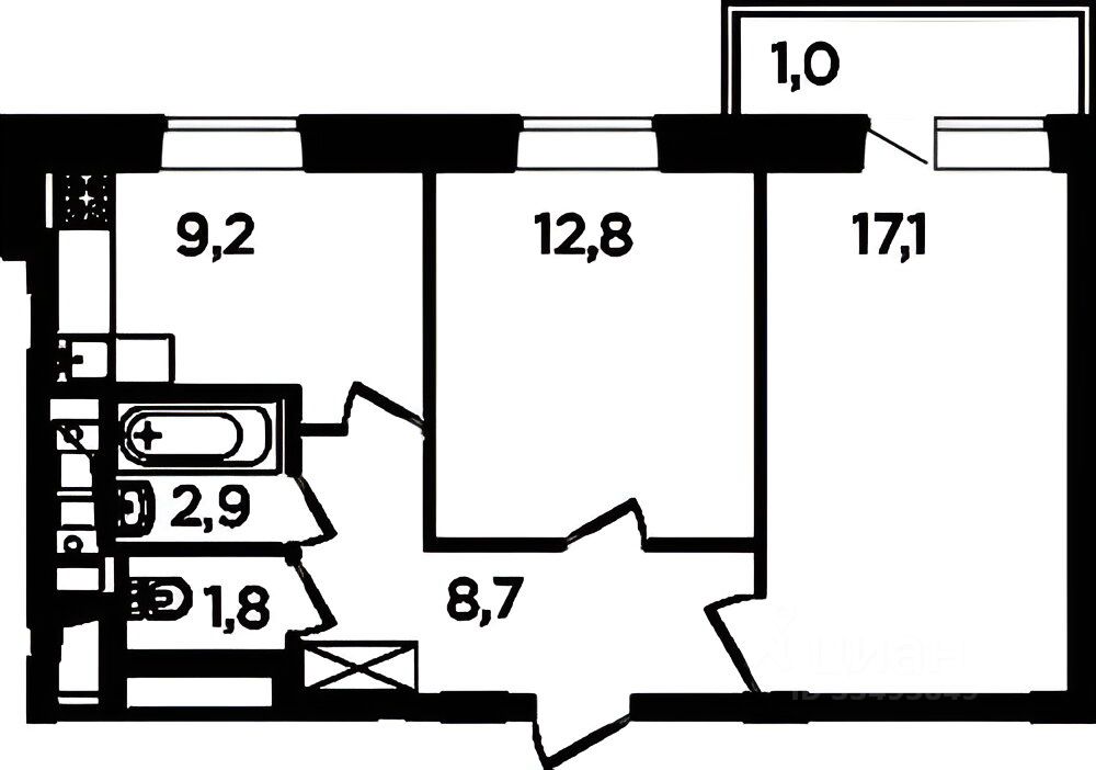 Планировка этой квартиры по данным Циан