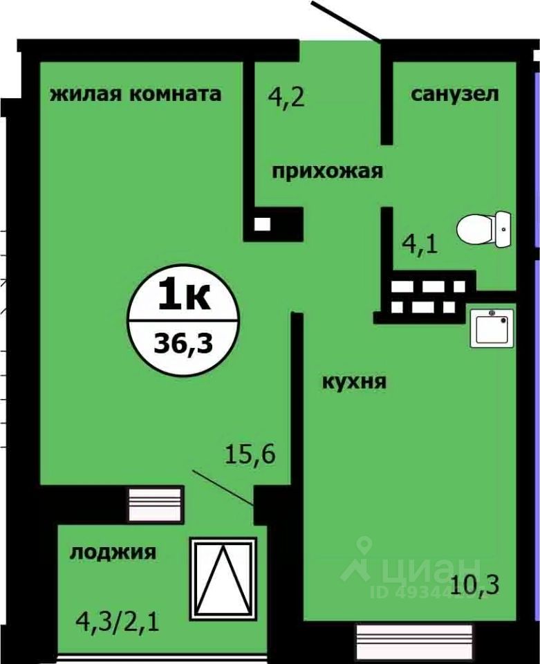 1-комн.кв., 35,8 м², 4/19 этаж
