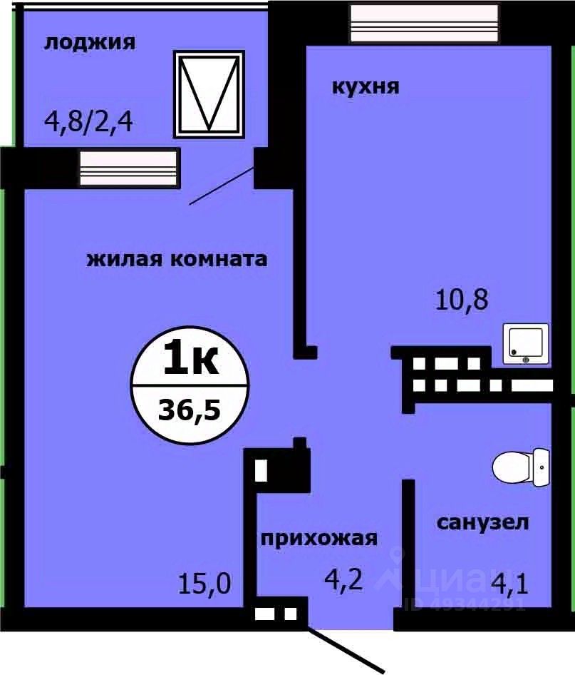 1-комн.кв., 35,6 м², 17/19 этаж