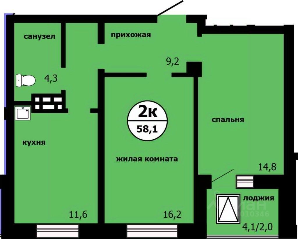 2-комн.кв., 57 м², 6/19 этаж
