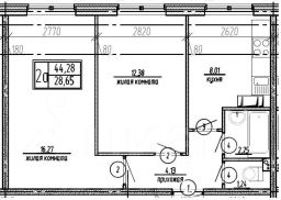 2-комн.кв., 45 м², этаж 4