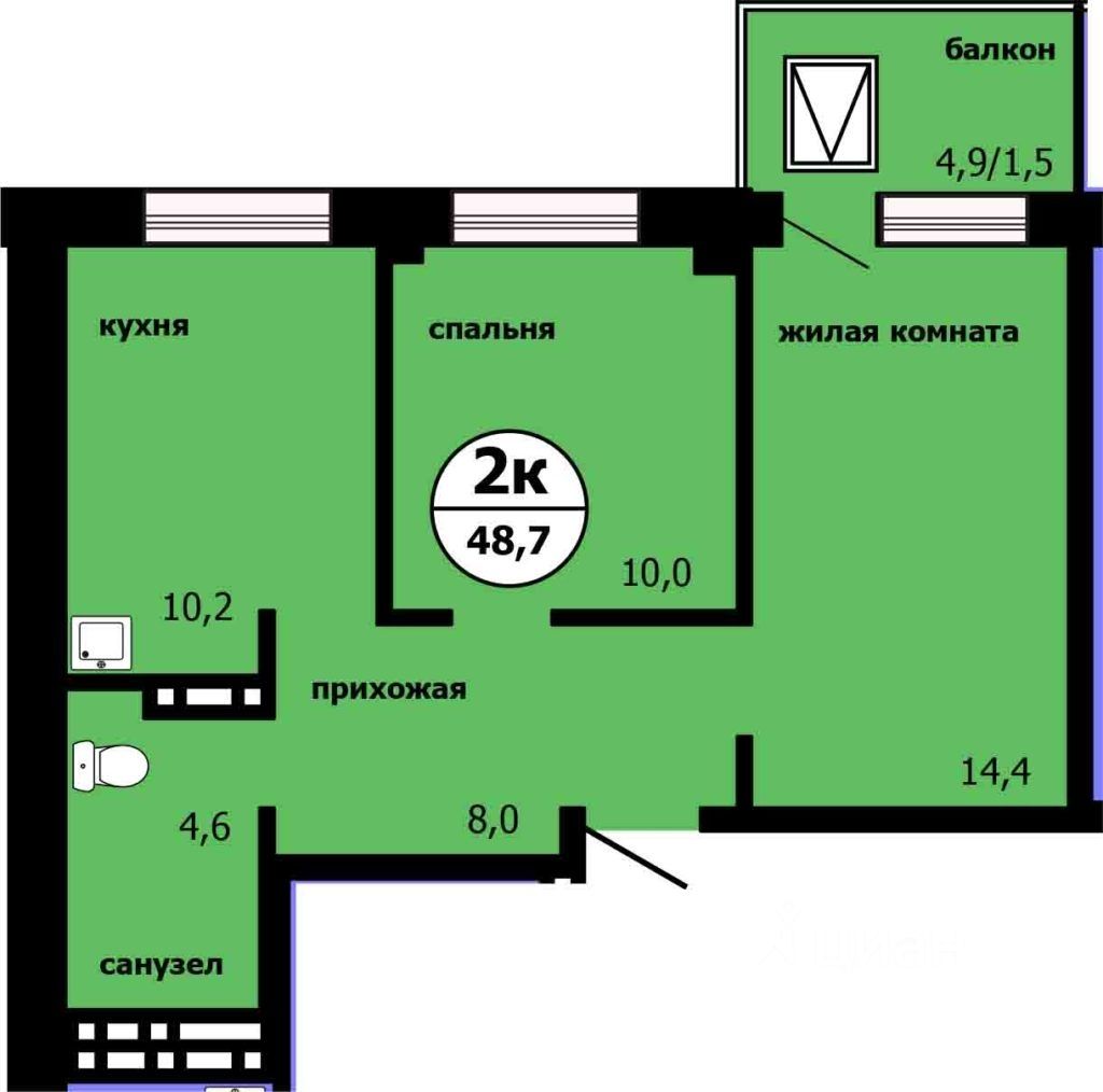 2-комн.кв., 48,1 м², 12/19 этаж
