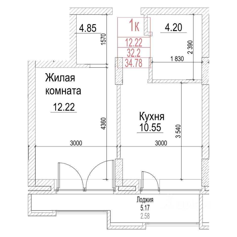 1-комн.кв., 32,2 м², 17/21 этаж