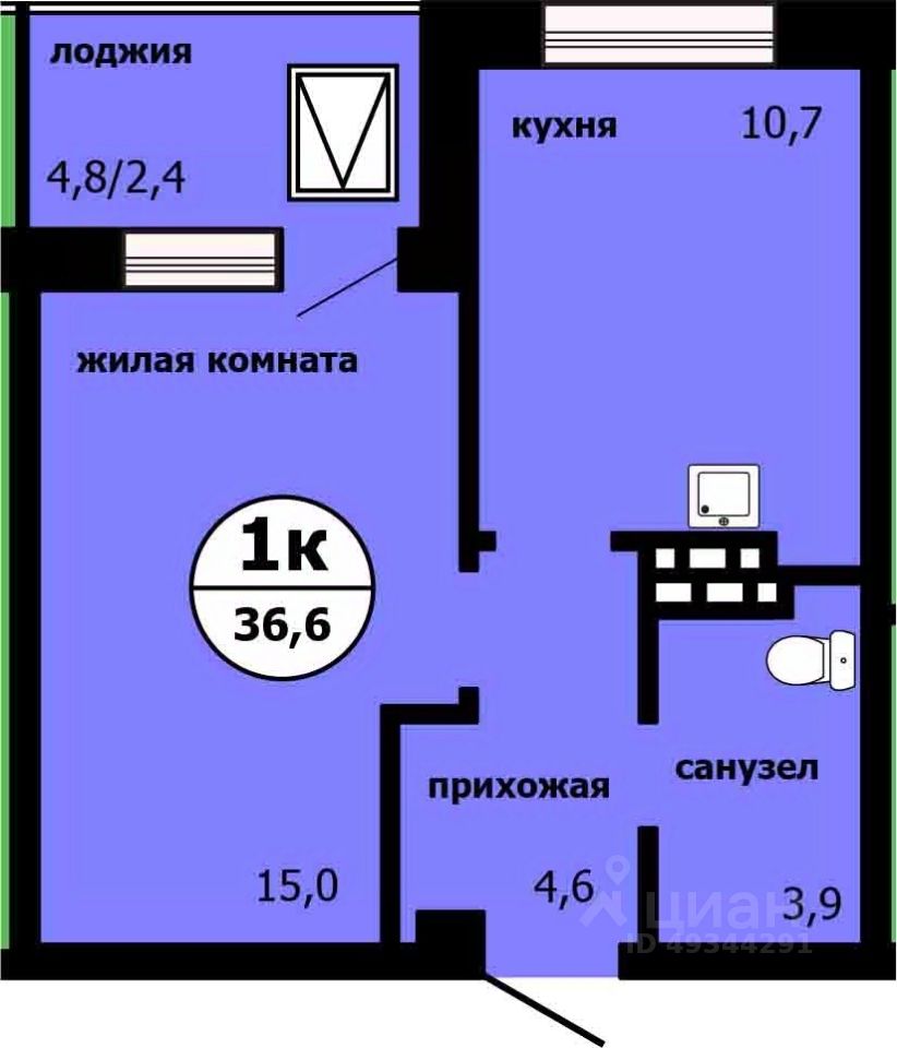 1-комн.кв., 36,2 м², 18/19 этаж