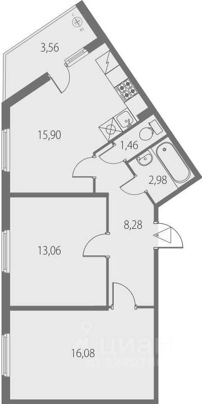 Планировка этой квартиры по данным Циан