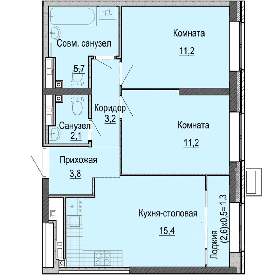 2-комн.кв., 54,1 м², 2/25 этаж