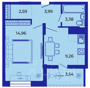1-комн.кв., 37,5 м², 14/15 этаж
