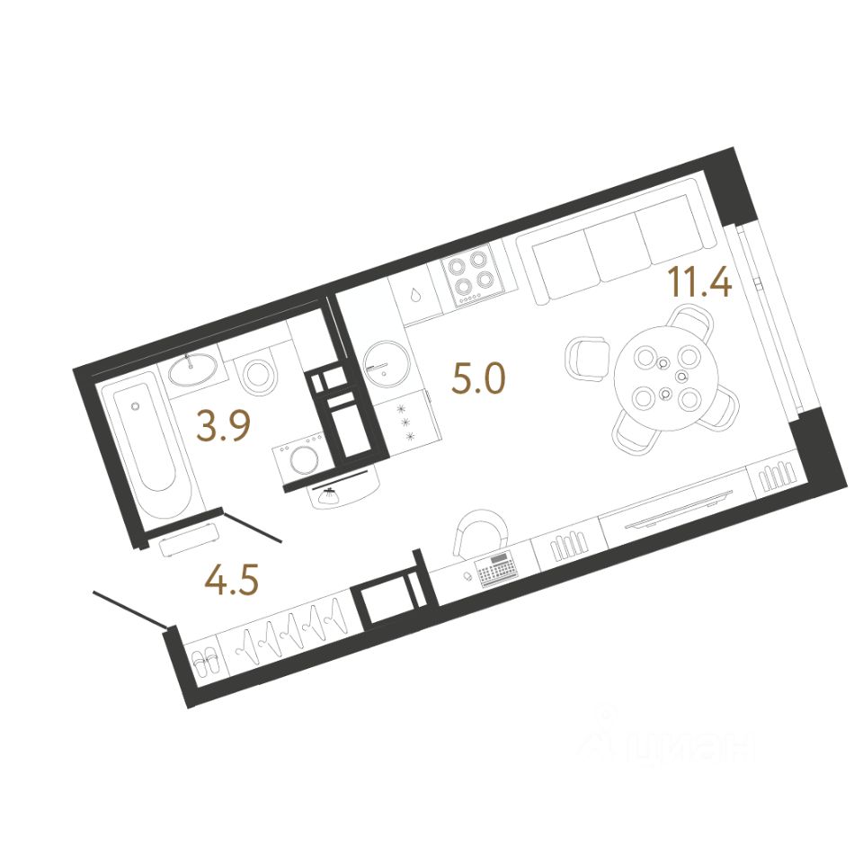 Студия, 24,8 м², 4/12 этаж