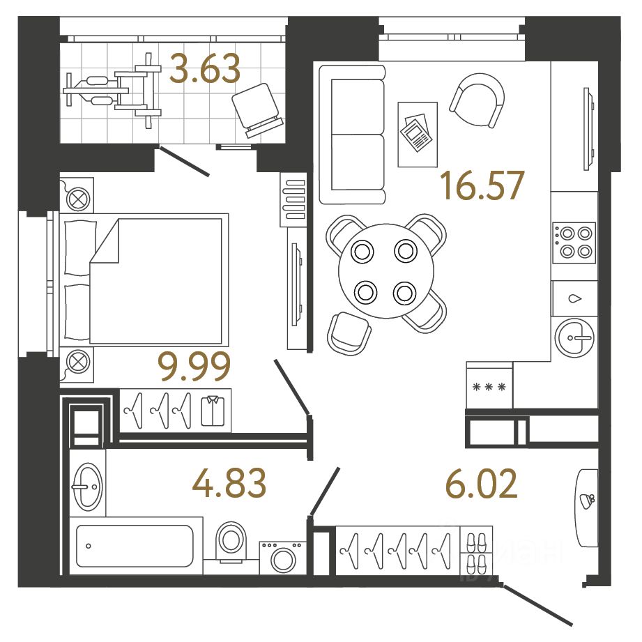 1-комн.кв., 37,4 м², 11/17 этаж