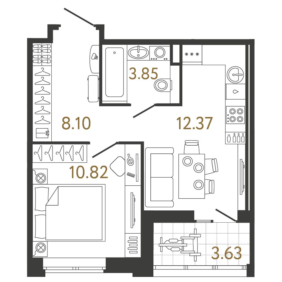 1-комн.кв., 35,1 м², 4/17 этаж