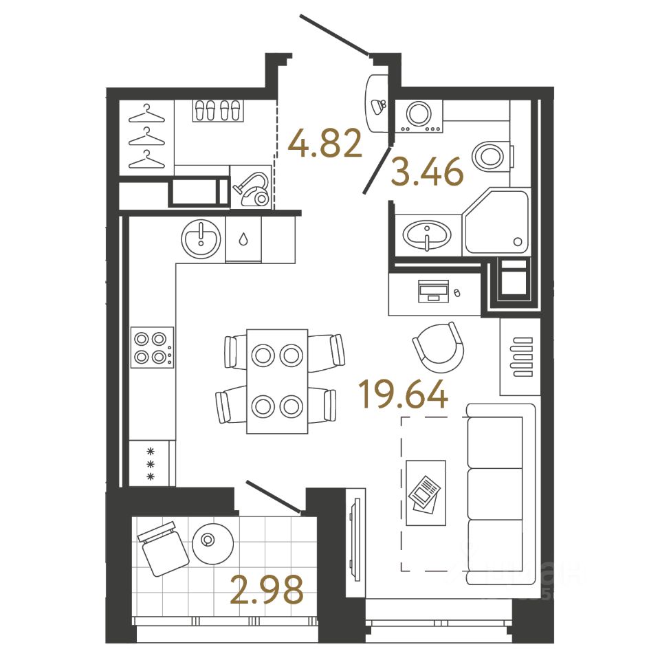 Студия, 27,9 м², 17/17 этаж