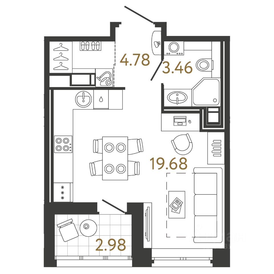 Студия, 27,9 м², 6/17 этаж