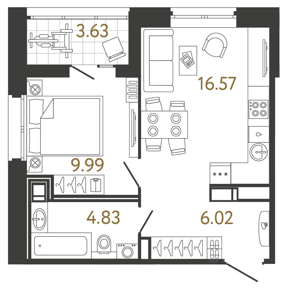 1-комн.кв., 37,4 м², 17/17 этаж