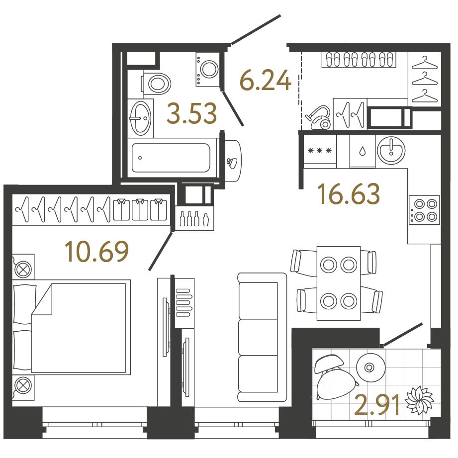 1-комн.кв., 37,1 м², 13/17 этаж