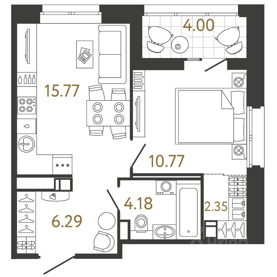 1-комн.кв., 39,4 м², 14/17 этаж