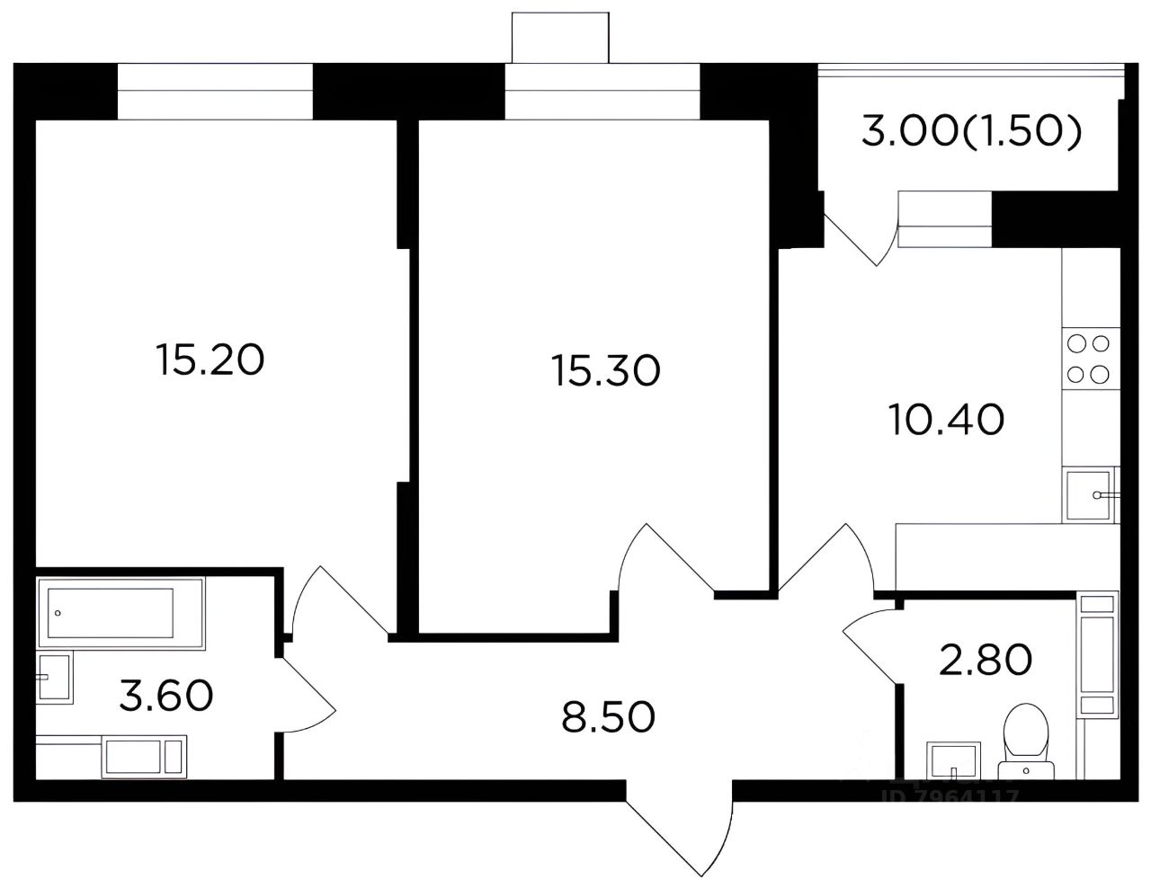Планировка этой квартиры по данным Циан