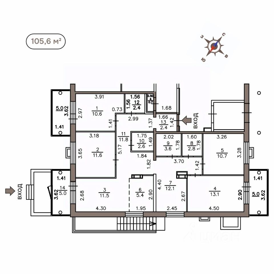 5-комн.кв., 115,6 м², 1/4 этаж