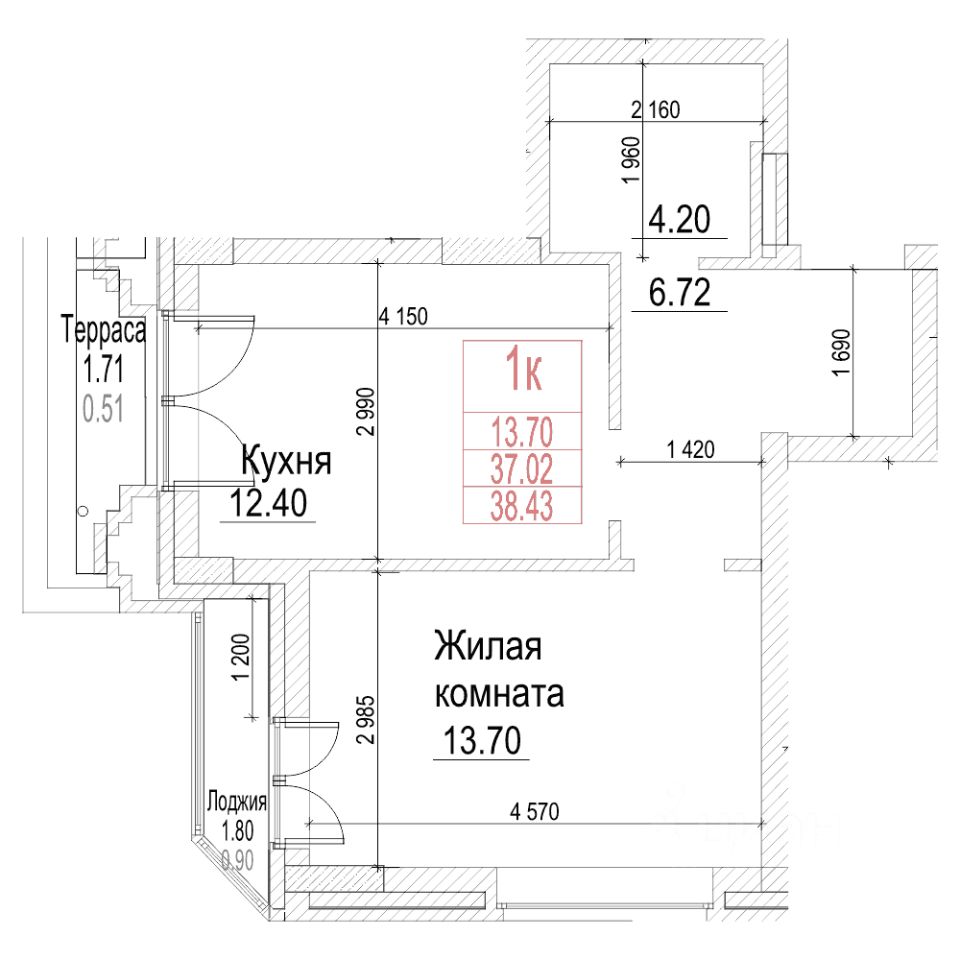 1-комн.кв., 37 м², 15/21 этаж