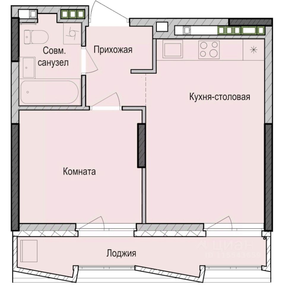 1-комн.кв., 38,2 м², 4/23 этаж