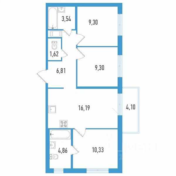 3-комн.кв., 63,2 м², 2/12 этаж