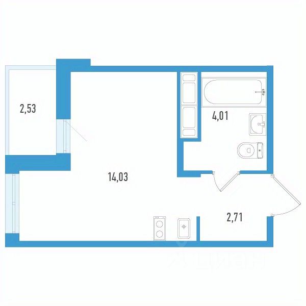 Студия, 22 м², 5/12 этаж
