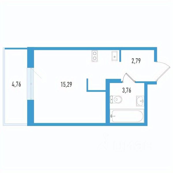 Студия, 23,3 м², 2/12 этаж