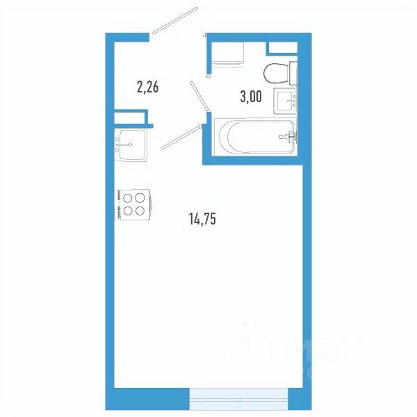 Студия, 20 м², 2/12 этаж