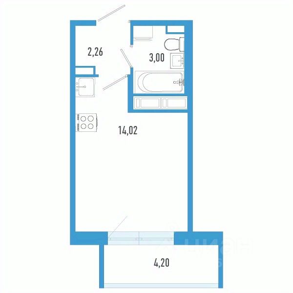 Студия, 20,5 м², 6/12 этаж