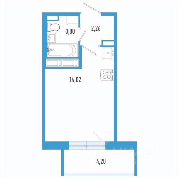 Студия, 20,5 м², 10/12 этаж