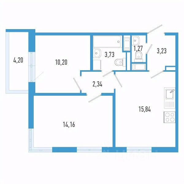2-комн.кв., 52 м², 3/12 этаж