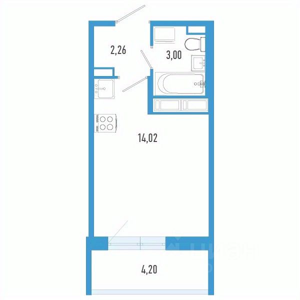 Студия, 20,5 м², 10/12 этаж