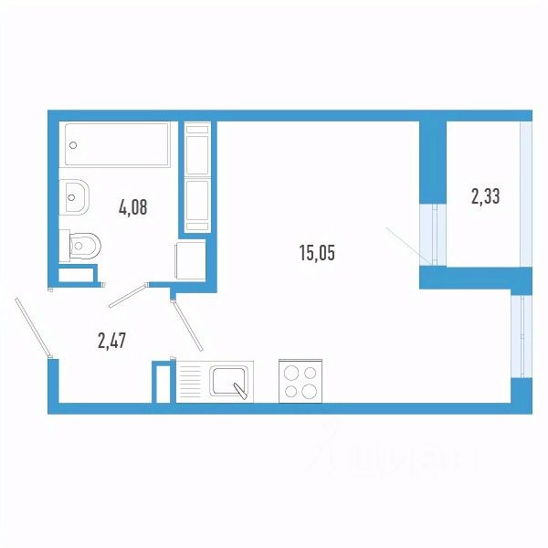 Студия, 22,8 м², 3/12 этаж