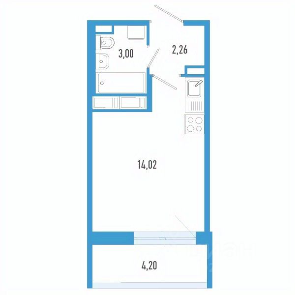 Студия, 20,5 м², 6/12 этаж