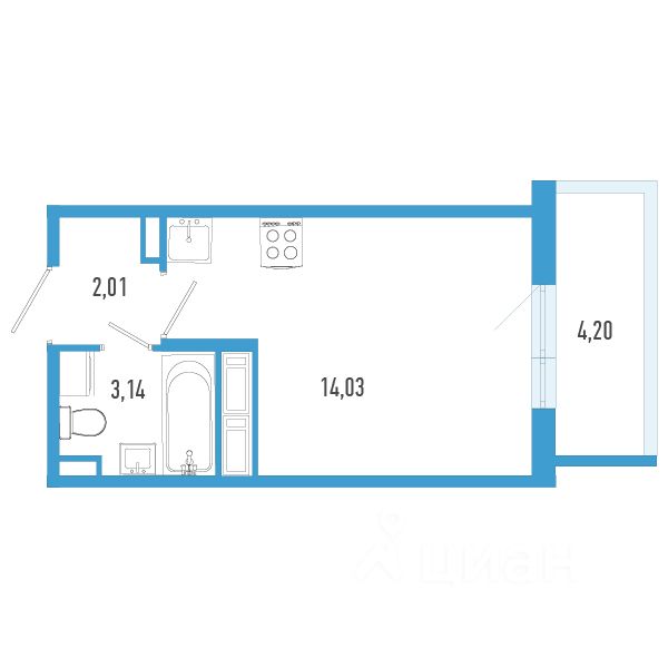 Студия, 20,4 м², 8/12 этаж