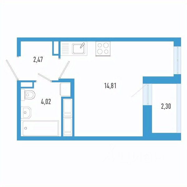 Студия, 22,4 м², 8/12 этаж